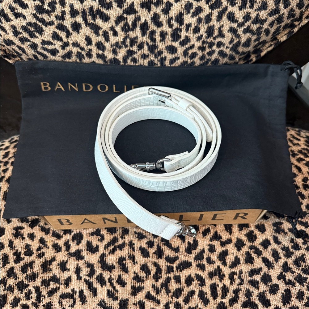 Bandolier White Leather Detachable Crossbody Strap with Silver Hardware